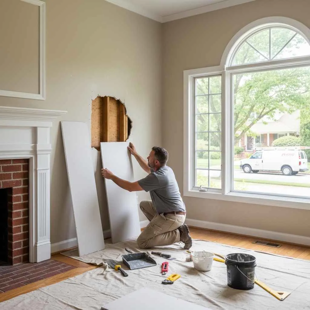 Replacing a damaged drywall panel in a home
