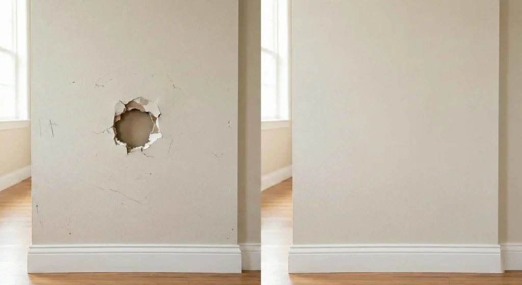 drywall repair before and after patching and painting