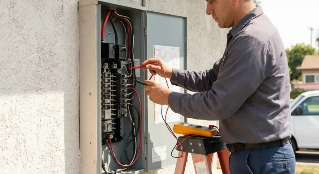 electrician inspecting circuit breaker panel