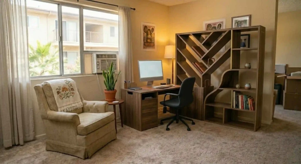 Completed office desk setup after professional assembly