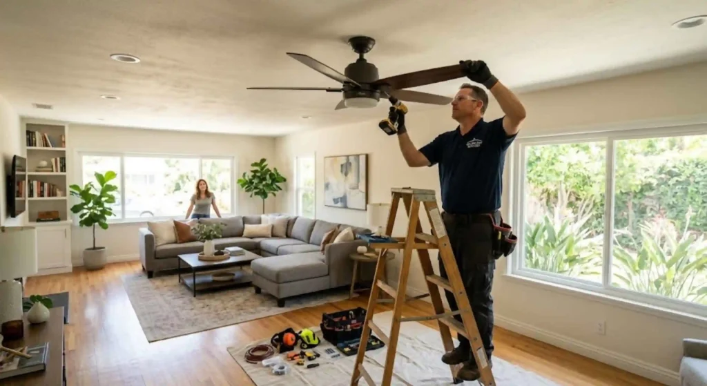 Ceiling fan installation service in Tarzana living room