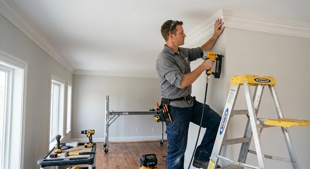 Expert crown molding installation around a Reseda room corner