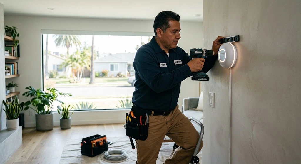 Securely mounted smart home device installed by a professional handyman in Los Angeles